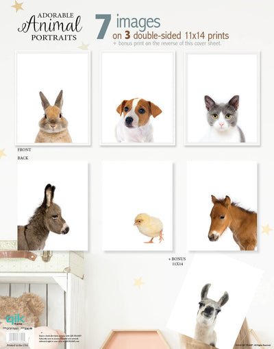 Adorable Animal Portraits - 3pc Double-Sided Art Print Set