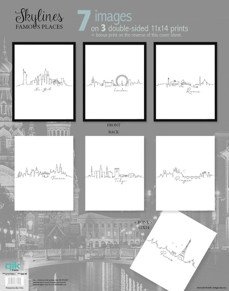 Skylines Famous Places - 3pc Double-Sided Art Print Set