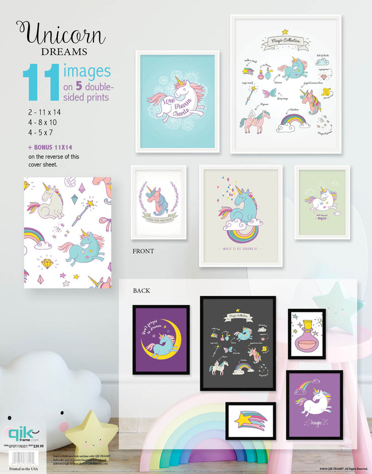 Unicorn Dreams - 5pc Double-Sided Art Print Set