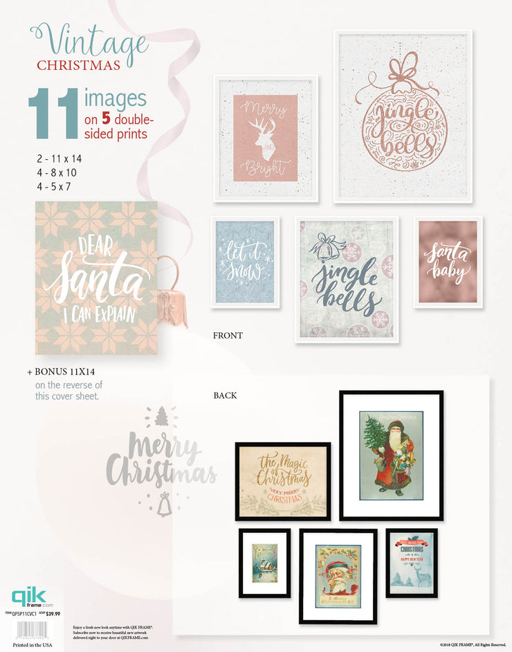 Vintage Christmas - 5pc Double-Sided Art Print Set
